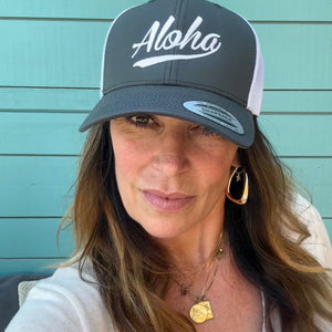 Aloha Label Aloha 6-Panel Trucker Cap Dark Grey White