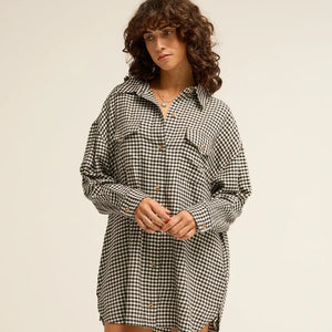 Billabong Billabong Dames Winter Checks Shirt Dress Black Pebble