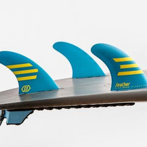 Feather Fins Feather Fins Click Tab Ultralight Epoxy HC Thruster Fins Blue/Yellow