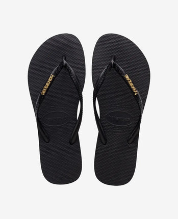 Havaianas Havaianas Slim Logo Metallic Slippers Black Gold