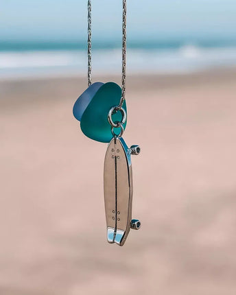 Laguna Treasures Laguna Treasures Zeeglas Ketting Surfskateboard Zilver