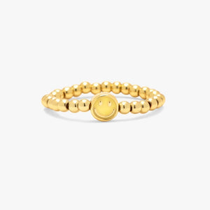 Pura Vida Pura Vida Happy Face Ball Stretch Ring Gold