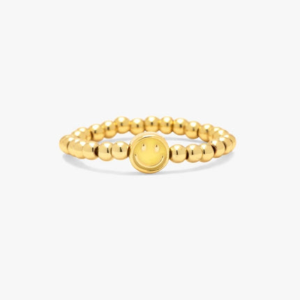Pura Vida Pura Vida Happy Face Ball Stretch Ring Gold
