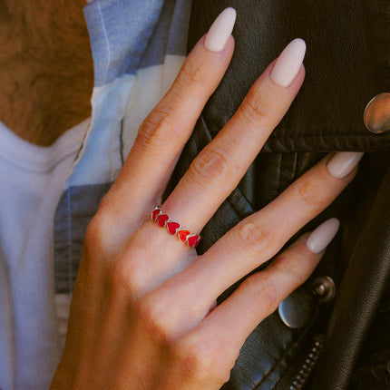 Pura Vida Pura Vida Love Hearts Enamel Ring Silver