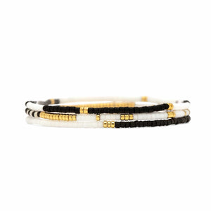 Pura Vida Pura Vida Mixed SB Gold Stretch Bracelet 3 Set Monochrome