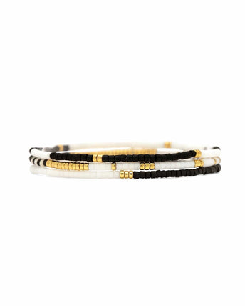 Pura Vida Pura Vida Mixed SB Gold Stretch Bracelet 3 Set Monochrome