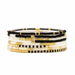 Pura Vida Pura Vida Mixed SB Gold Stretch Bracelet 8 Set Monochrome