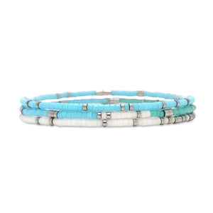 Pura Vida Pura Vida Mixed SB Silver Stretch Bracelet 3 Set Seafoam Dream