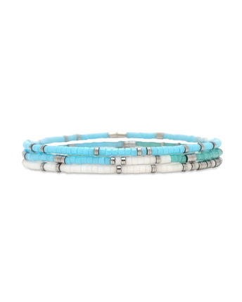 Pura Vida Pura Vida Mixed SB Silver Stretch Bracelet 3 Set Seafoam Dream