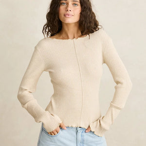 Rhythm Rhythm Dames Essential Long Sleeve Knit Top White Marble