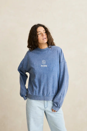 Rhythm Rhythm Dames Salt Wash Crew Neck Fleece Indigo
