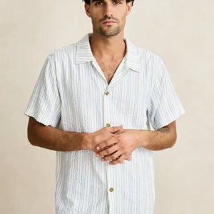 Rhythm Rhythm Heren Novelty Stripe SS Shirt White