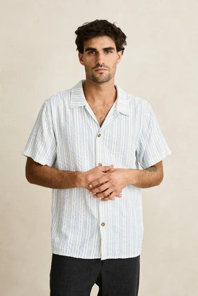 Rhythm Rhythm Heren Novelty Stripe SS Shirt White