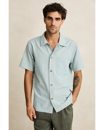 Rhythm Rhythm Heren Seersucker Stripe SS Shirt Pine
