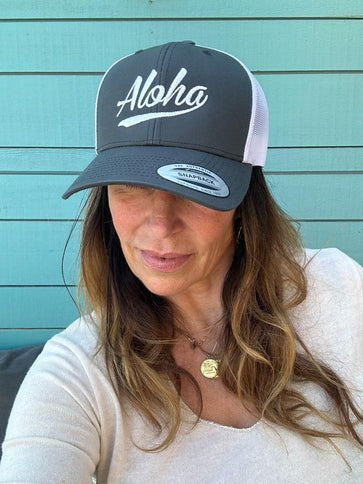 Aloha Label Aloha 6-Panel Trucker Cap Dark Grey White