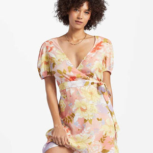 Billabong Billabong Dames Hot Tropics Mini Wrap Dress Sweet Peach