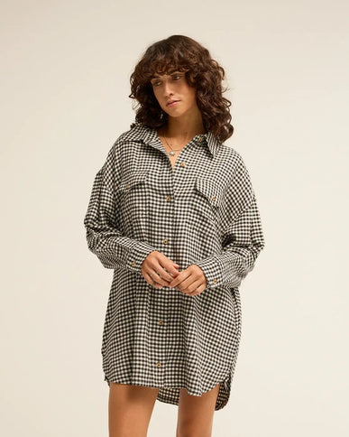 Billabong Billabong Dames Winter Checks Shirt Dress Black Pebble