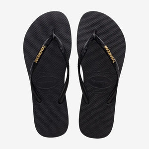 Havaianas Havaianas Slim Logo Metallic Slippers Black Gold