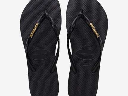 Havaianas Havaianas Slim Logo Metallic Slippers Black Gold