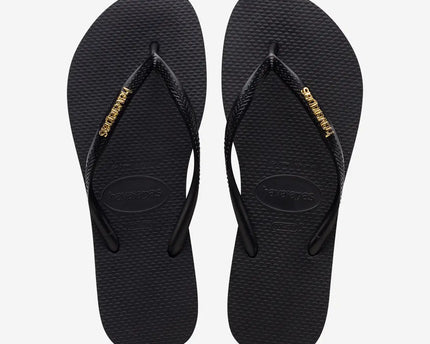 Havaianas Havaianas Slim Logo Metallic Slippers Black Gold