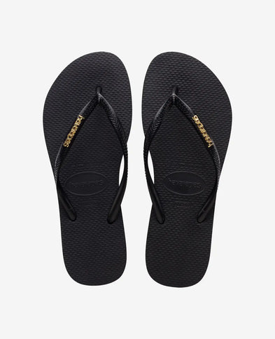 Havaianas Havaianas Slim Logo Metallic Slippers Black Gold