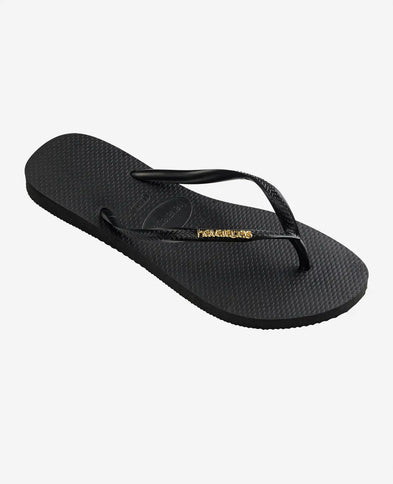 Havaianas Havaianas Slim Logo Metallic Slippers Black Gold