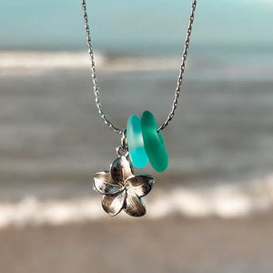 Laguna Treasures Laguna Treasures Zeeglas Ketting Plumeria Zilver