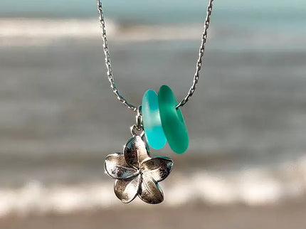 Laguna Treasures Laguna Treasures Zeeglas Ketting Plumeria Zilver