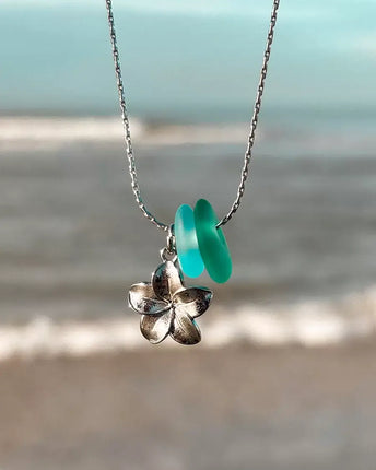 Laguna Treasures Laguna Treasures Zeeglas Ketting Plumeria Zilver