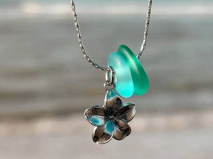 Laguna Treasures Laguna Treasures Zeeglas Ketting Plumeria Zilver