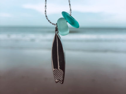 Laguna Treasures Laguna Treasures Zeeglas Ketting Surfboard Zilver