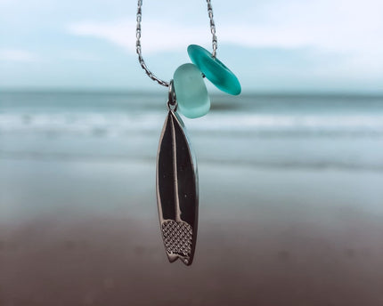 Laguna Treasures Laguna Treasures Zeeglas Ketting Surfboard Zilver