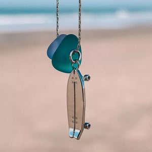 Laguna Treasures Laguna Treasures Zeeglas Ketting Surfskateboard Zilver