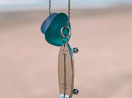 Laguna Treasures Laguna Treasures Zeeglas Ketting Surfskateboard Zilver