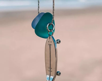 Laguna Treasures Laguna Treasures Zeeglas Ketting Surfskateboard Zilver
