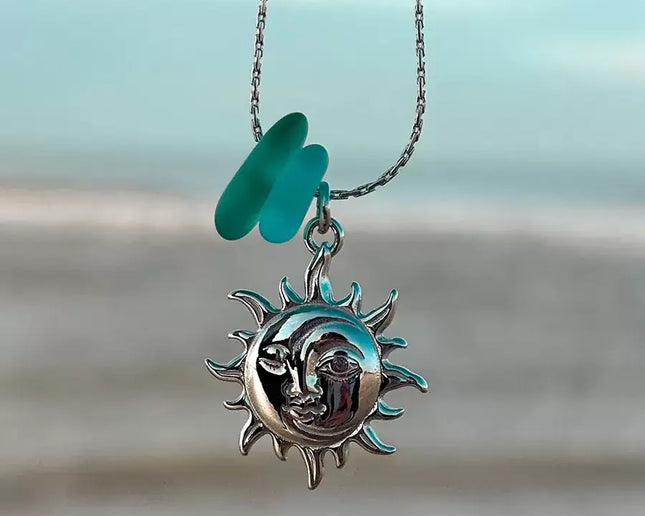 Laguna Treasures Laguna Treasures Zeeglas Ketting Zon & Maan Zilver