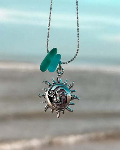 Laguna Treasures Laguna Treasures Zeeglas Ketting Zon & Maan Zilver