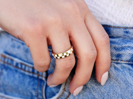 Pura Vida Pura Vida Checkerboard Ring Gold