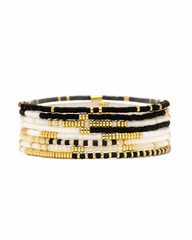 Pura Vida Pura Vida Mixed SB Gold Stretch Bracelet 8 Set Monochrome