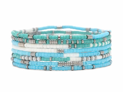 Pura Vida Pura Vida Mixed SB Silver Stretch Bracelet 8 Set Seafoam Dream
