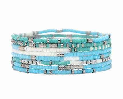 Pura Vida Pura Vida Mixed SB Silver Stretch Bracelet 8 Set Seafoam Dream