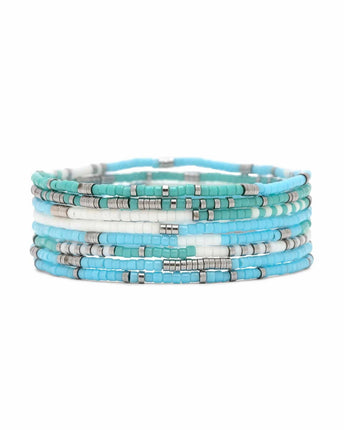 Pura Vida Pura Vida Mixed SB Silver Stretch Bracelet 8 Set Seafoam Dream