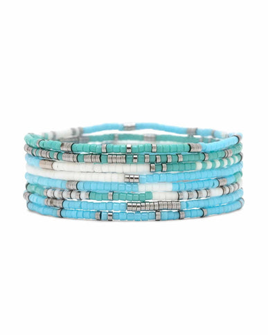 Pura Vida Pura Vida Mixed SB Silver Stretch Bracelet 8 Set Seafoam Dream