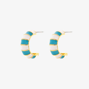 Pura Vida Pura Vida Striped Enamel Gold Hoop Earring Blue/White