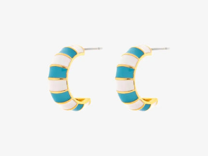 Pura Vida Pura Vida Striped Enamel Gold Hoop Earring Blue/White