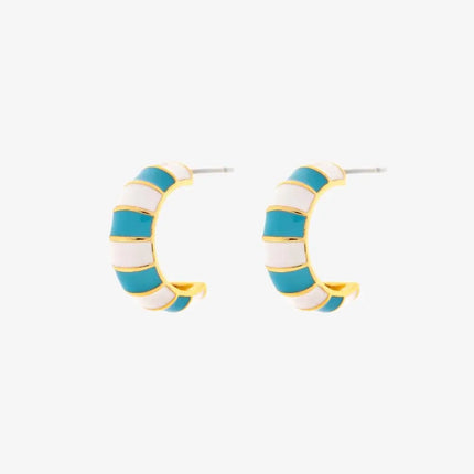 Pura Vida Pura Vida Striped Enamel Gold Hoop Earring Blue/White