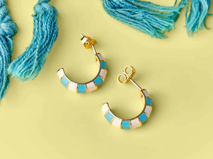 Pura Vida Pura Vida Striped Enamel Gold Hoop Earring Blue/White