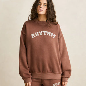 Rhythm Rhythm Dames Collegiate Oversized Crew Neck Fleece Chocolate