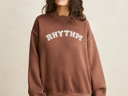 Rhythm Rhythm Dames Collegiate Oversized Crew Neck Fleece Chocolate