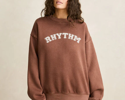Rhythm Rhythm Dames Collegiate Oversized Crew Neck Fleece Chocolate